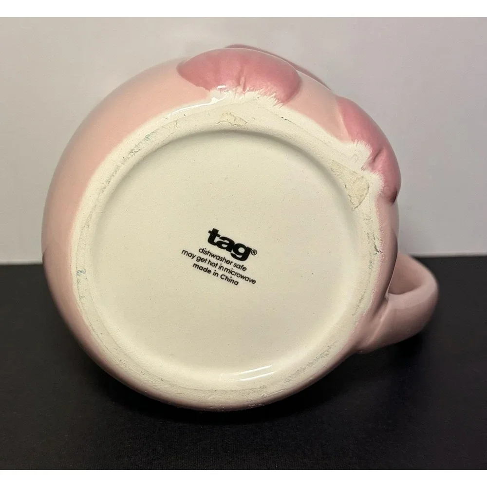 Pink Ceramic Pig Novelty Coffee Cup Mug Raised Detail 14 Oz TAG Hand Painted - Picture 8 of 8